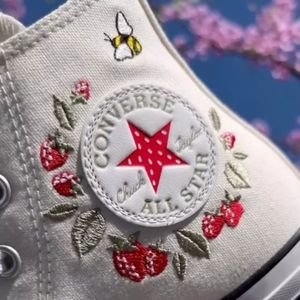 CONVERSE Berries and Bees Converse shoes size 8 & 9 womens and shirt size sm…